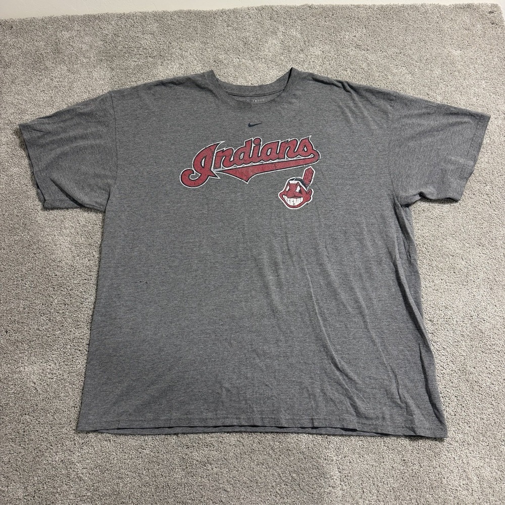 Nike Cleveland Indians T-Shirt Mens Sz XXL Grey Chief Wahoo Logo Center Swoosh